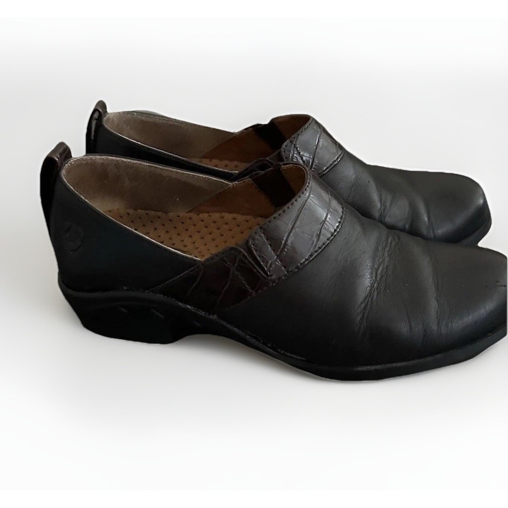 Womens Ariat English Sport Timber Clog 6 B Leather Round Toe Mule Black Shoes